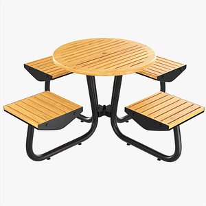 3D Wood Outdoor Umbrella Table with 4 Seats model