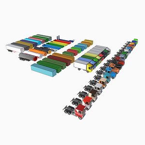 set of trucks and trailers 3D model
