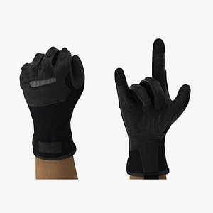 Hands in Black Safety Leather Glove Rigged for Maya