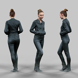 girl walking black shiny 3d model