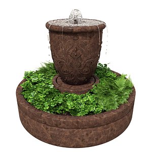 Classic vase fountain with plants 3D model