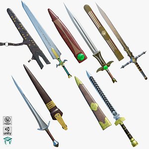 5 Fantasy Swords All PBR Unity UE Textures Included