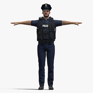 T-Pose Rigged Police Officer Character 3D 3D model