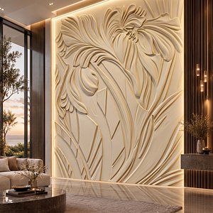 Modern Flowing Peony Floral Relief Wall Art STL CNC 3D Print 05