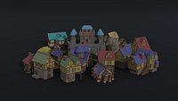 Low-poly Cartoon medieval city asset Polygonal Style