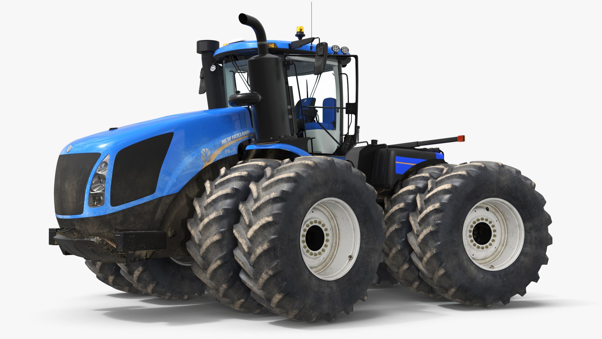 New Holland T9 Series Farming Tractor Blue Dirty Rigged 3D model preview