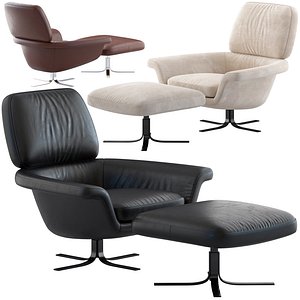 Minotti Black Soft Armchair and Ottoman