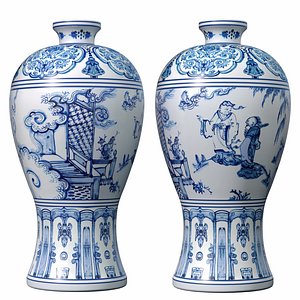 Decorative porcelain vase flowerpot pot urn jar Chinese style 3D model