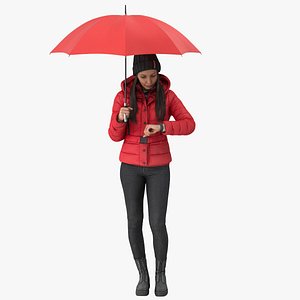 3D Luna Casual Winter Idle Pose 02 With Umbrella Red model