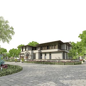 3D Mansion Concept with Garage and Greenery