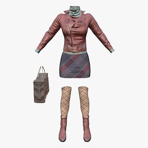 Female Voyager Outfit Jacket Scarf Skirt Boots Bag 3D model
