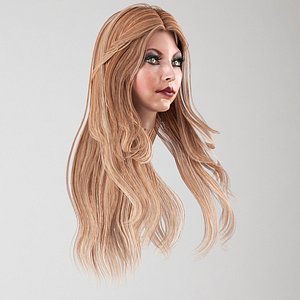 3D model female hair 3 colors