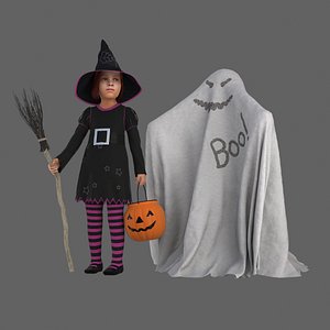 Kids in Halloween costumes