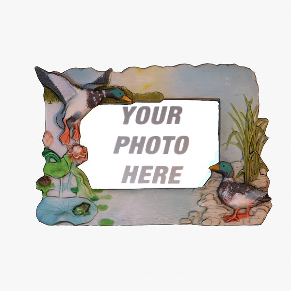 3D Photo frame witch duck figures low poly 3D model