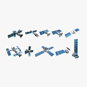 3D 10 Satellite Aluminum Collection - SciFi Space Design