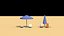 Low-Poly-Sonnenliegen und -schirme