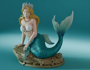 Mermaid Queen Statue for SLA Resin 3D Printing 3D print model 3D