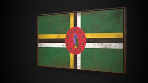 Old Picture Frame With Dominica  Flag - Game Ready PBR Low-poly 3D Model 3D model