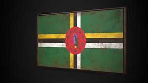 Old Picture Frame With Dominica  Flag - Game Ready PBR Low-poly 3D Model