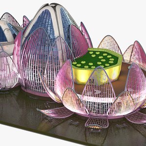 3D model Wujin Lotus Building Night Lights On
