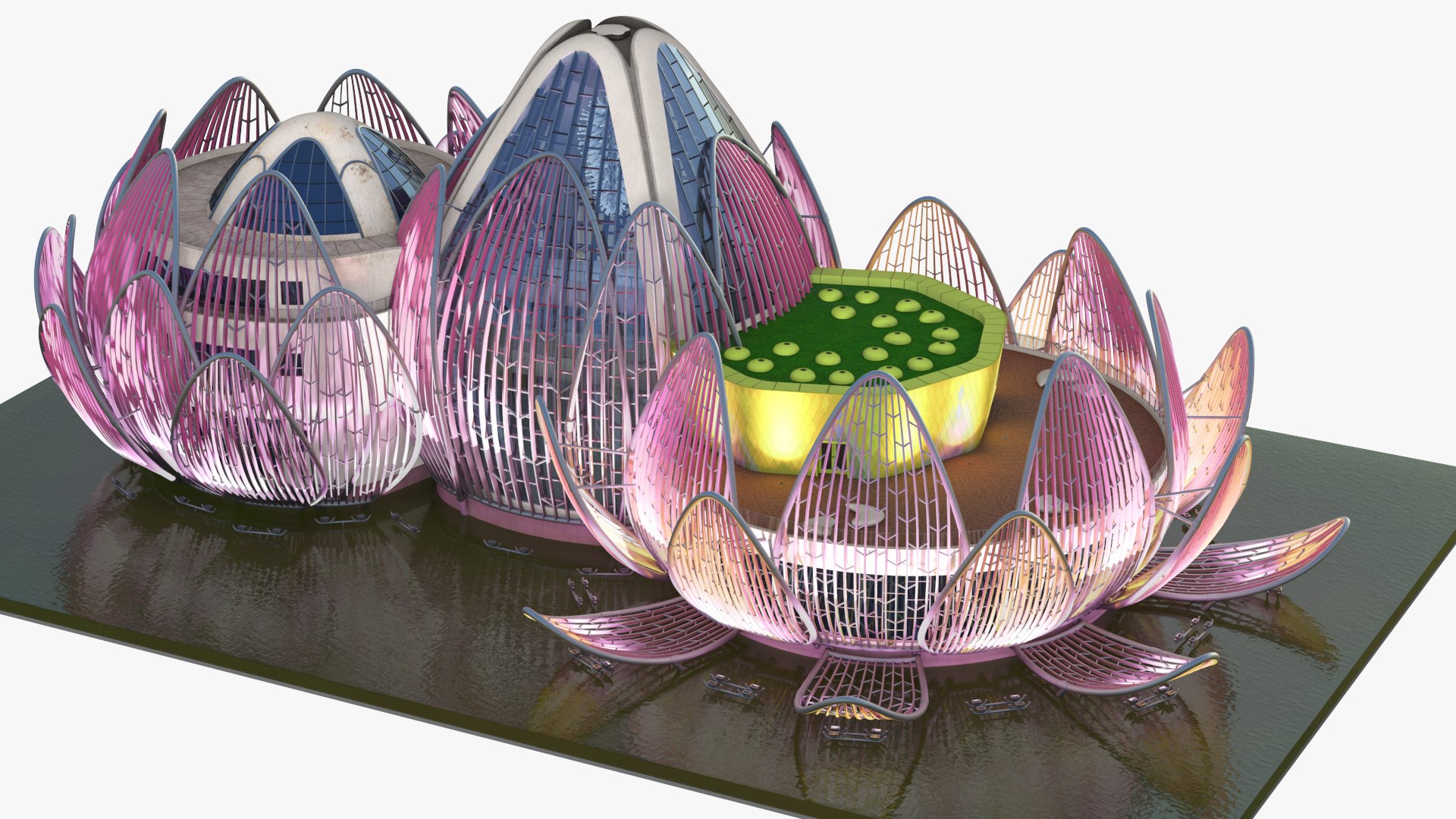 Wujin Lotus Building Night Lights On 3D model preview
