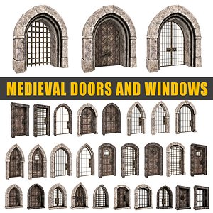 medieval door and window set