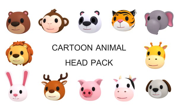 animal head pack cartoon 3D