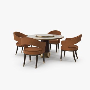 Dining Table Set with Velvet Fabric Chairs 3D model
