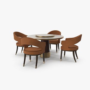 Dining Table Set with Velvet Fabric Chairs