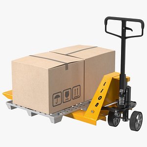 Hand Pallet Truck Lion with Boxes Rigged for Cinema 4D