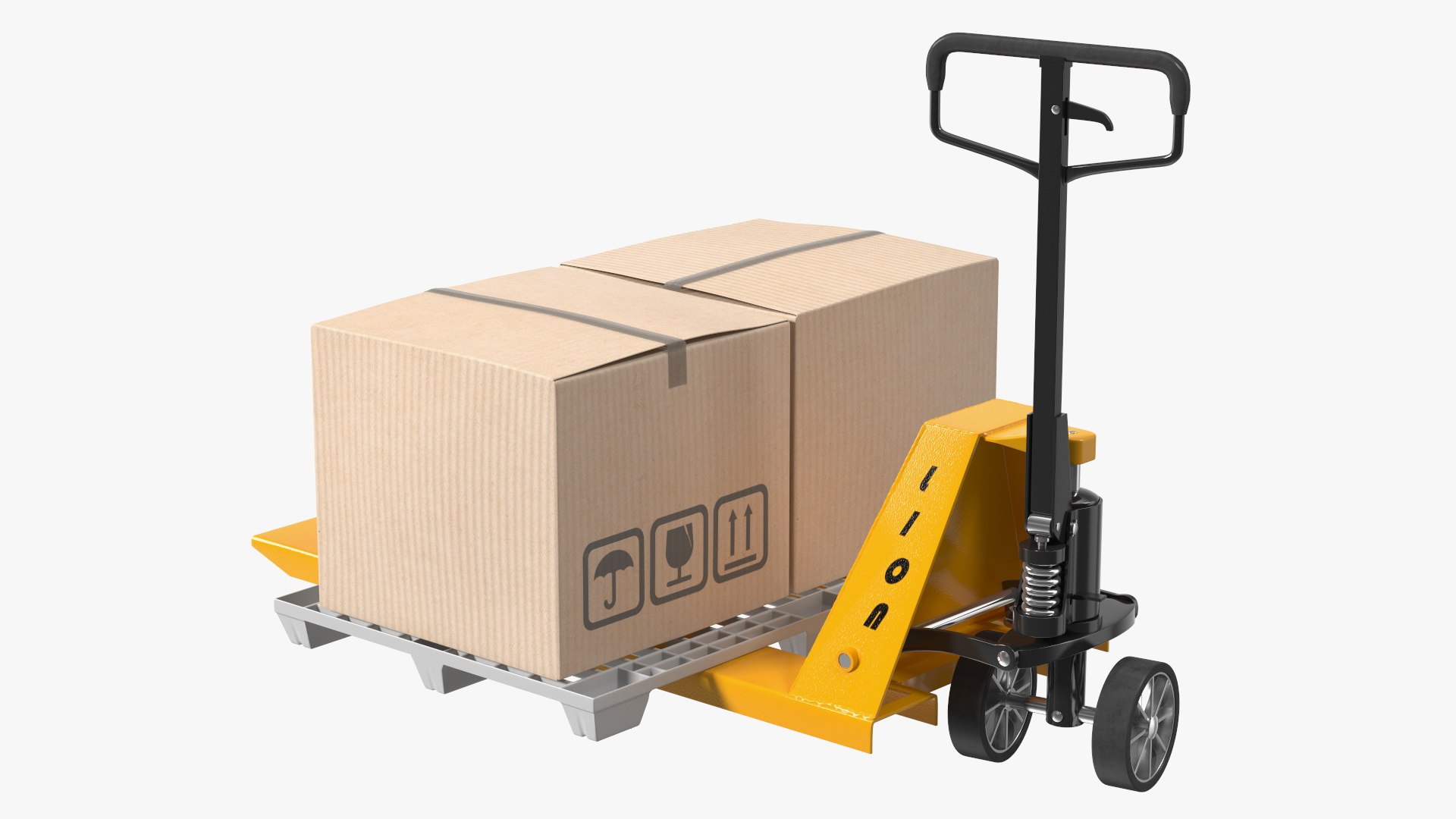 Hand Pallet Truck Lion with Boxes Rigged for Cinema 4D 3D model preview