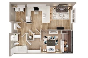 3D 1BHK floor plan model