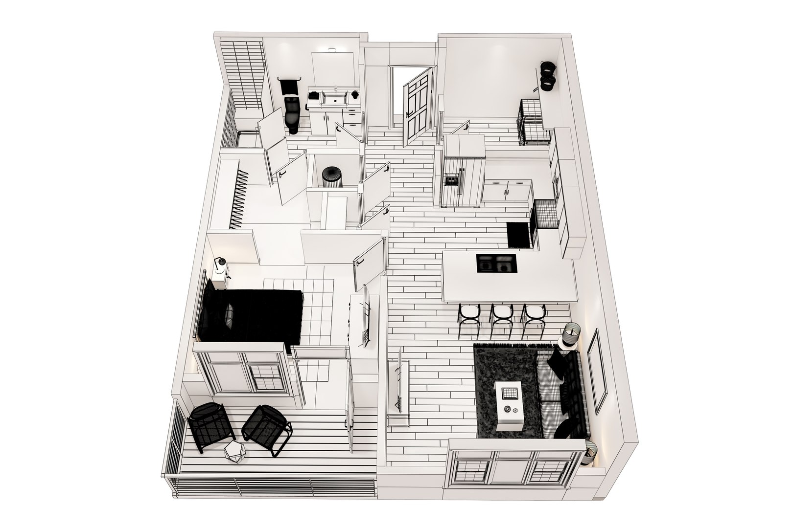 3D 1BHK Floor Plan Model - TurboSquid 1778945
