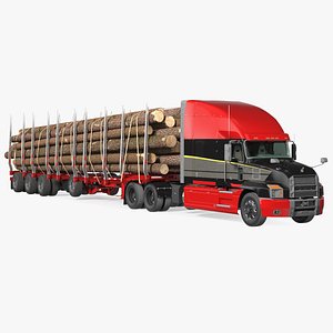 3D Mack Anthem Truck With Logging Trailer Rigged