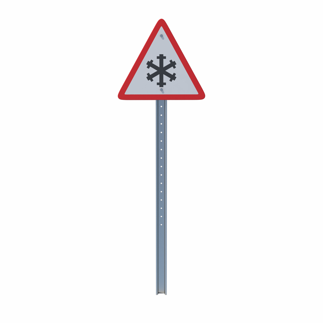 3D Model Danger Of Snow Or Ice Road Sign Pole - TurboSquid 2097445