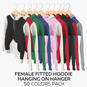 Female Fitted Hoodie Hanging on hanger 50 colors pack 3D