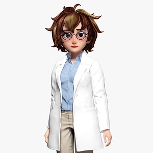Stylized Cartoon Female Scientist or Teacher or Doctor Rigged