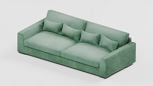Green Sofa with Box Arms and Loose Cushions