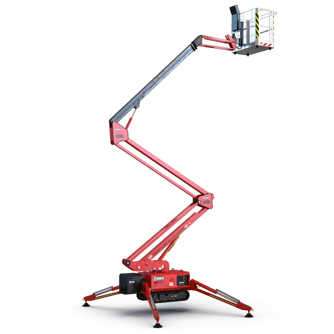 Telescopic Boom Lift Red Rigged 3D model preview