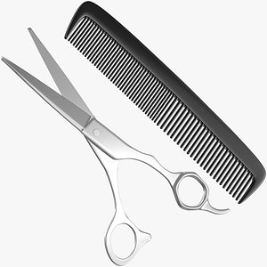 Hair Comb And Scissors Low Poly 3D Model Bundle