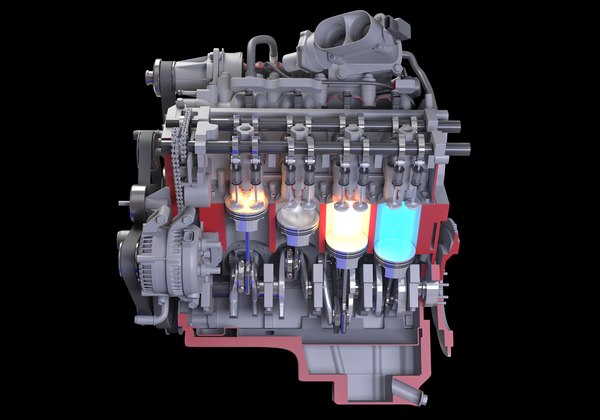 Sectioned V6 Engine with Ignition - 3D Model by 3D Horse