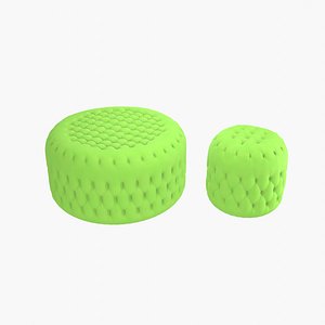 Round tufted ottoman green fabric 3D model
