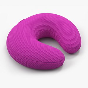 U-Shaped Neck Pillow for Airplane and Car Pink 3D