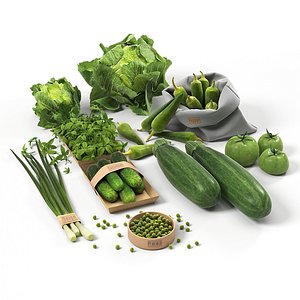 3D Set with green vegetables