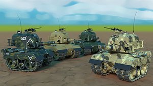 Cartoon Low Poly Animated Tank 3D model