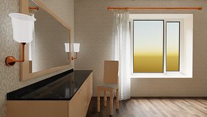 Room with mirror table and chair
