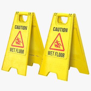 3D model Wet Floor Sign Hight and Low Poly PBR
