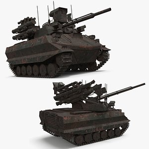 Combat Tank with Dual Armament and Sensor Systems Green Rust Rigged 3D model