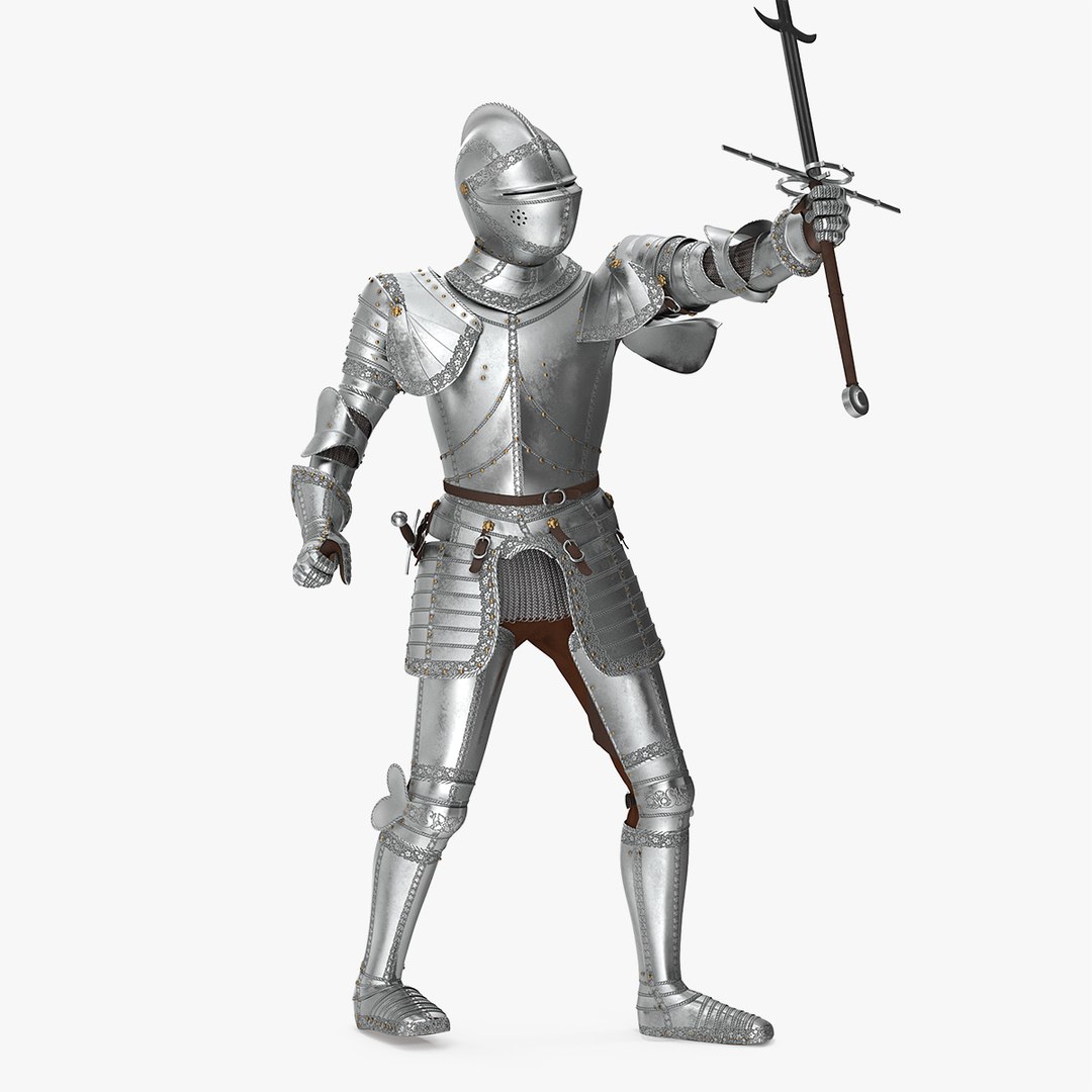 Polished Plate Armor with Zweihander Rigged 3D model preview