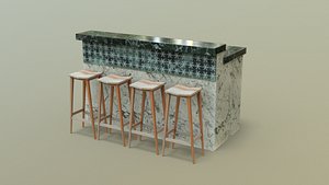Kitchen Counter with Stool 3D